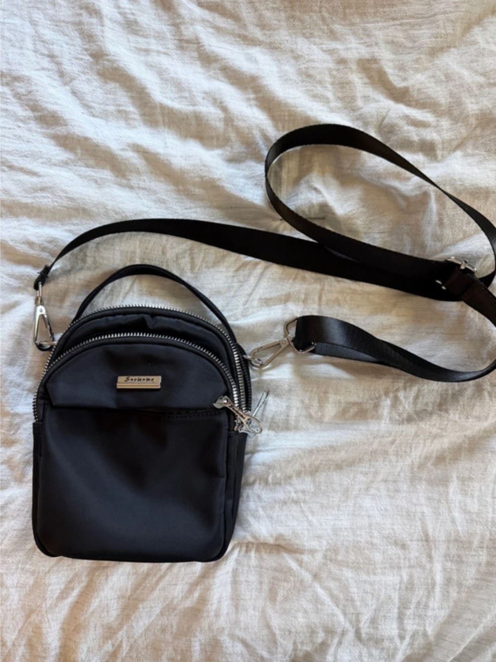 Sandro Black Crossbody Bag with Silver Hardware